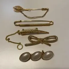 【ヴィンテージ】ゴールドトーンブローチ5点セット　リボン　パール