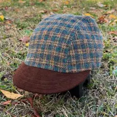 【ハンドメイド】サイクルキャップ（グリーンマスタード／コットンツイード）