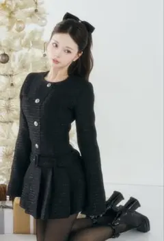 ボックスプリーツツイードミニワンピース