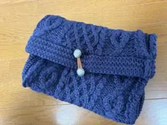 新品　ネイビー ケーブル編み クラッチバッグ