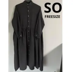 SO ワンピース　秋冬　FREE 体型カバー　綿100 グレー　ギャザーたっぷり
