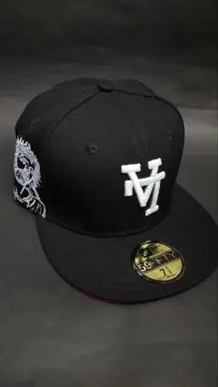 New Era夜光ジーザス刺繍カスタムLAドジャースキャップブラック5/8