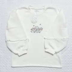 新品未使用 裏起毛トレーナー 140 ママラク 刺繍 白 フリル