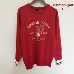 【美品】kissmark golf レディース　赤色セーター 袖口ボーダー　L