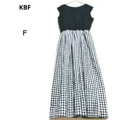 ケービーエフ F 黒/白 ノースリーブギンガムチェックロングワンピース 異素材