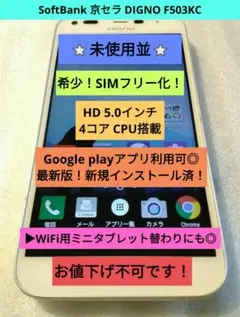希少！SIMフリー化➜木曜限定➜大特価⭐未使用並⭐ DIGNO F 503KC