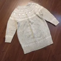 グレー系ノルディック模様入りセーターワンピース　120cm