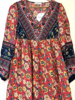 カラフル フラワー ロングワンピース エスニック 総柄 ボヘミアン★新品未使用★