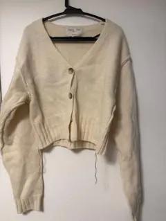 MATIM KIM バッグロゴステッチ クロップカーディガン アイボリー