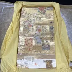 ながしま帯　本金錦　本金箔　正絹　短冊春秋文　桐箱入り　袋帯のサムネイル