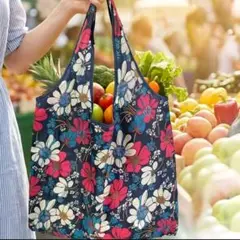花柄エコバッグ 大容量 折りたたみ ショッピングバッグ 買い物袋