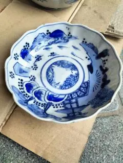 774 古伊万里上手染付銘渦福鳳凰松竹梅図膾皿 無傷美品 江戸中期