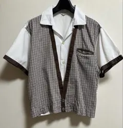 50s Dunhillシャツ L ツートン 千鳥格子 チェック ロカビリー
