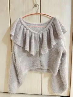 grl フリルカラー ラメフェザーニットカーディガン