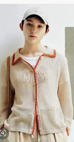 MEDE19F メッシュ編みカーディガン ベージュオレンジ