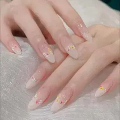 ネイルチップ現品 ニュアンスネイル イエロー 春 フラワー ブライダル