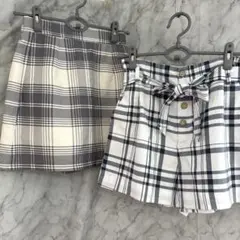 チェック柄/ミニスカート/ショートパンツ/リボン/薄手/2枚セットのサムネイル
