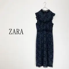 ZARA ブラック 総花柄レース ノースリーブ ワンピース ドレス　L グリーンのサムネイル