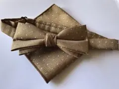 ブラウン 水玉 蝶ネクタイとポケットチーフセット