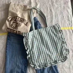 フリルトートバッグ　ストライプ