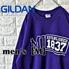 I83【GILDAN】プリントスウェット【メンズM】パープル