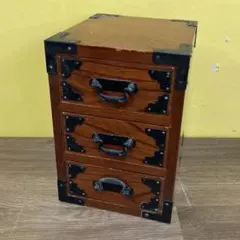 E-3 レトロ 時代箪笥風 木製 3段 小物入れ 小引き出し 古道具 ビンテージ