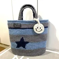 ハンドメイド＊秋冬ニットバッグ＊編み込みボーダー