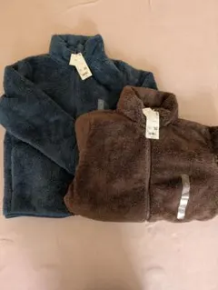 ユニクロ ファーリーフリース フルジップジャケット L ブルー ブラウン セット