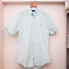 【Ralph Lauren】半袖BDシャツ ブルー系 ストライプシアサッカー