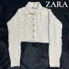 ZARA ビーズ (ビジュー)クロップドニットカーディガン オフホワイト