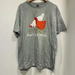 ギルダン クルーネックTシャツ ニワトリ柄 XL 灰色 ゆったり カジュアル