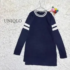 ユニクロ　ニットチュニック カシミヤ混　ネイビー×ホワイト　ライン入　Sサイズ