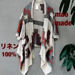 mao made リネン100% カーディガン ネイティブ柄M ポンチョ風のサムネイル