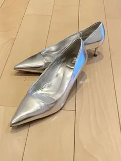 【ZARA美品】メタリック シルバー パンプス 37(24.0cm)