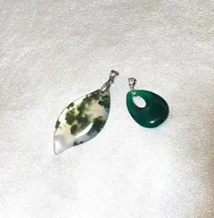 ☆２点セット☆《モスアゲート＆グリーンアゲート☆ペンダント》天然石　瑪瑙