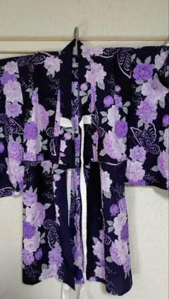 紫色花柄の和風浴衣 100cm~