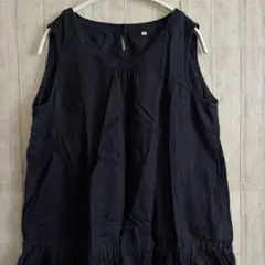 【無印良品】ひざ丈ワンピース　ノースリーブ　麻100％　黒　M　シンプル　美品