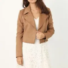 rienda　ストレッチフェイクスエードライダースジャケット　ベージュ