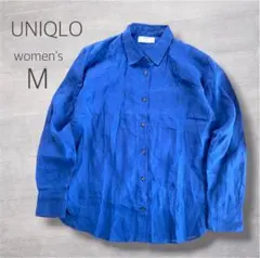 UNIQLO レディース プレミアムリネンシャツ M ブルー 麻100% 上質