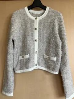 index ファンシーヤーントリミングカーディガン 【洗濯機OK】　グレージュ