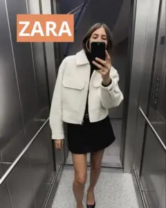 クロップドジャケット グレー・ホワイト　ZARA