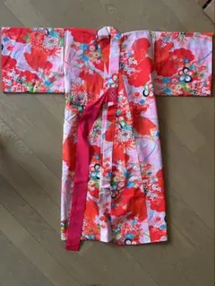 赤とピンクの花柄着物　子供着物　ベビー着物　レトロ