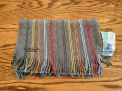 ポールスミス　ウール製グレーのストライプマフラー