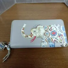 トリバーチ　ラウンドファスナー　長財布　エレファント　グレー系