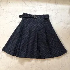 BURBERRY BLUE LABEL 青 チェック プリーツスカート ベルト付