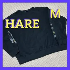 HARE トレーナー メンズ ブラック 花柄刺繍 クルーネックトレーナー