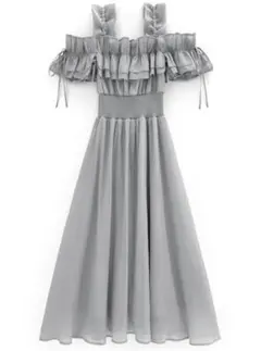 フリルオフショルコルセットワンピース　グレー[mb1584]