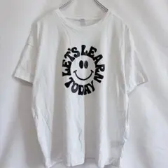 ★オールドネイビー L 半袖Tシャツ 스마일 크루넥 로고 화이트 면
