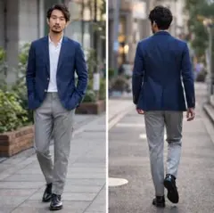 【美品】リネン 麻混 グリーンレーベルリラクシング ジャケット ネイビー S