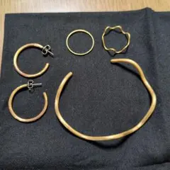 真鍮　アクセサリー　セット売り　バングル　ピアス　リング2個